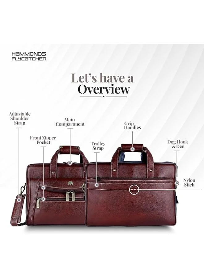 Hammonds Flycatcher  Genuine Leather Office Bag for Men, 15.6 Inch Messenger Laptop Bag for Men with Adjustable Strap & Multiple Compartments-LB166 BRN  | Best Price UAE